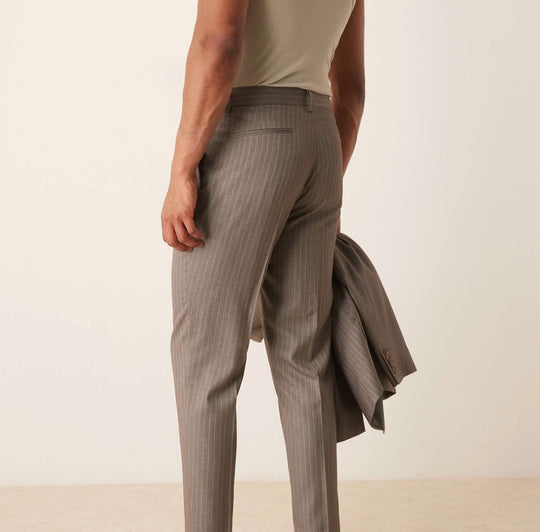 ASOS DESIGN tapered suit trousers in brown stripe