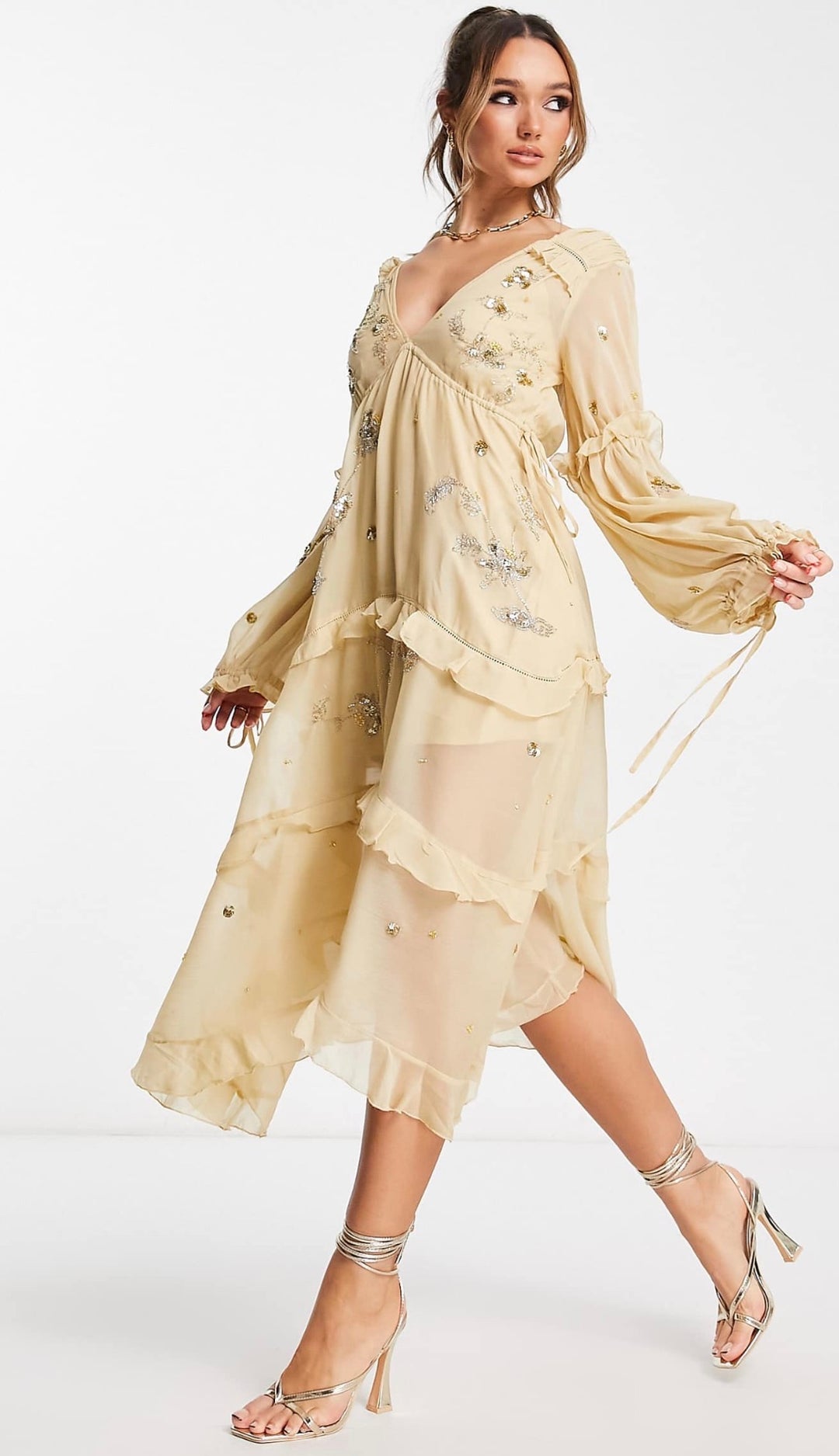 ASOS DESIGN a-line midi dress with cluster embellishment in gold