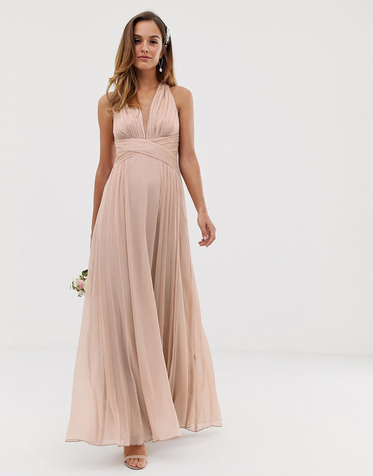 ASOS Design Bridesmaid Ruched Bodice Drape Maxi Dress with Wrap Waist