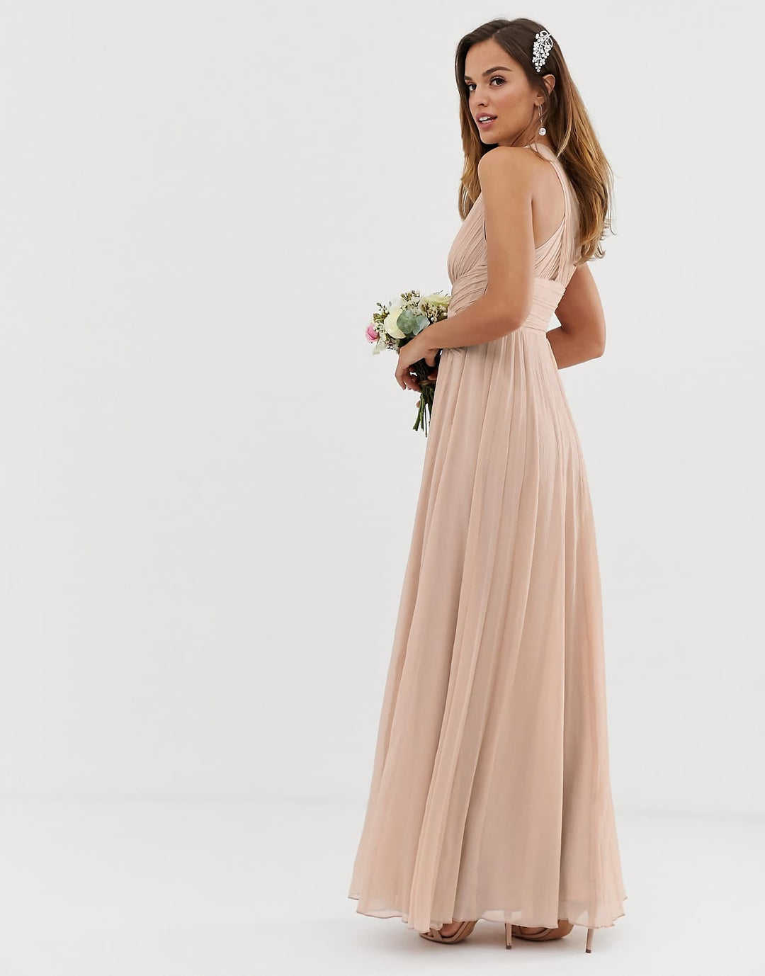 ASOS Design Bridesmaid Ruched Bodice Drape Maxi Dress with Wrap Waist