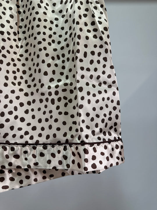 Night Plus satin spot short pyjama set in ivory and chocolate