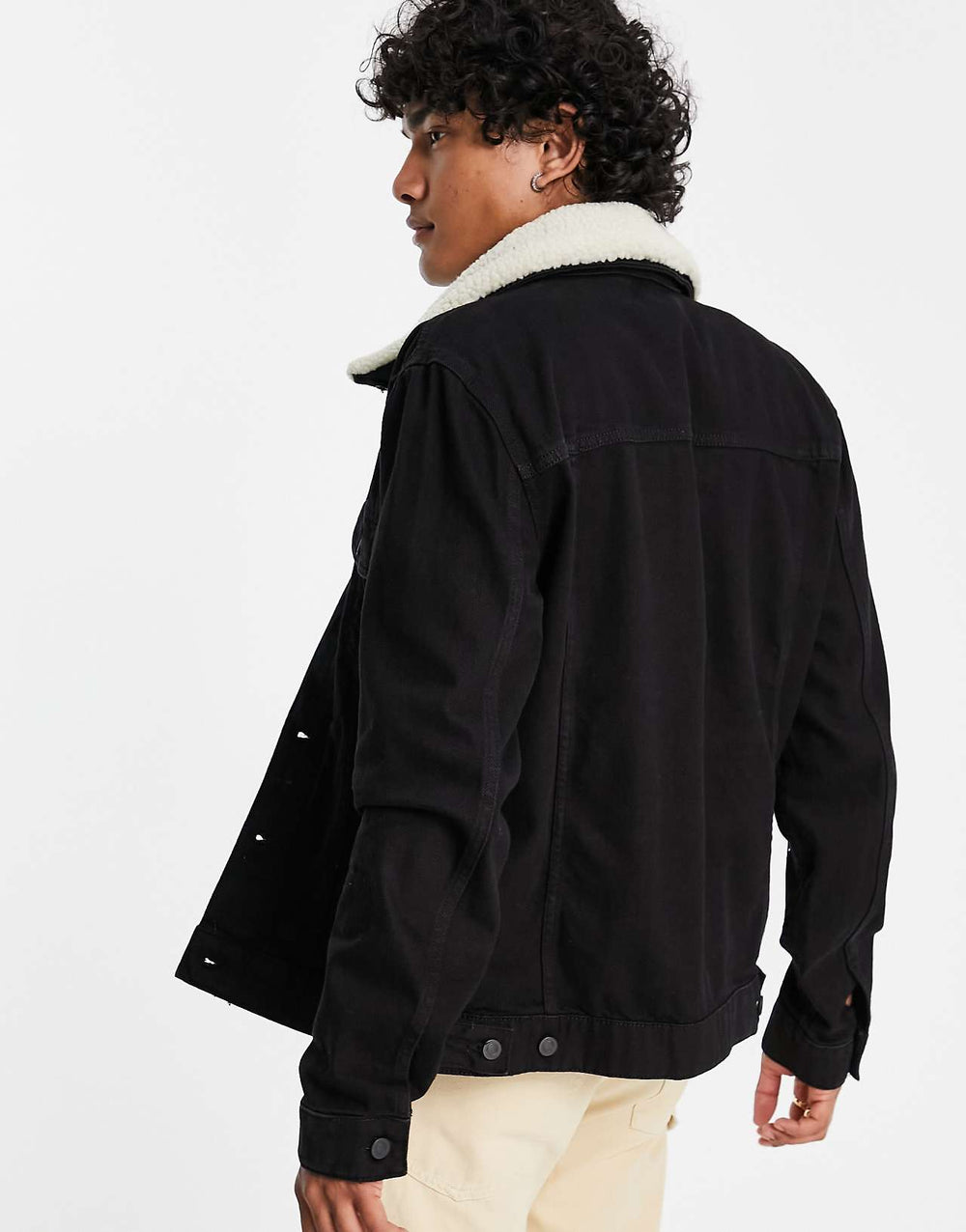 asos-design-denim-jacket-with-detachable-borg-collar-in-black