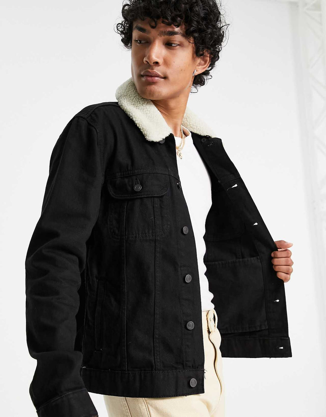 asos-design-denim-jacket-with-detachable-borg-collar-in-black