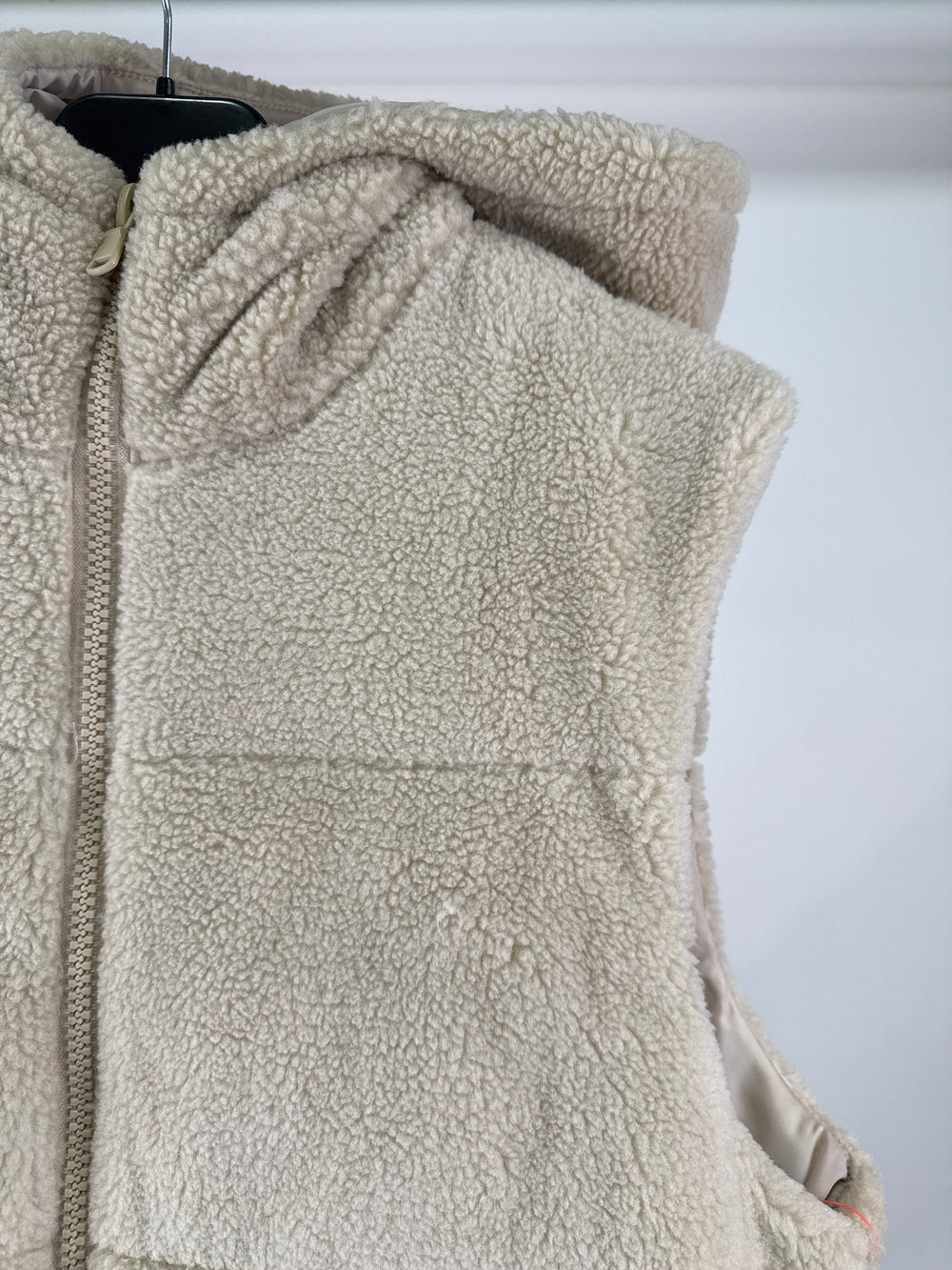 ASOS DESIGN recycled borg longline hooded puffer gilet in ecru