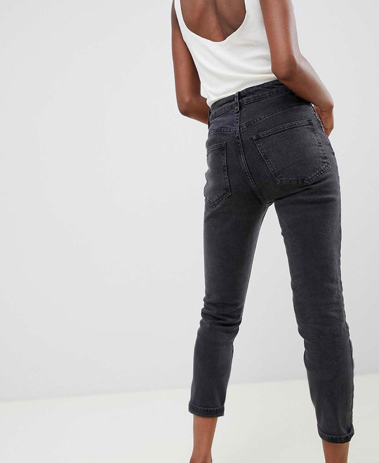 ASOS DESIGN Petite high rise farleigh 'slim' mom WASHED BLACK