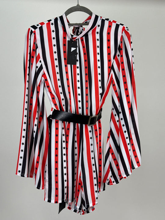 J’aime Long Sleeve Open Back Starry Playsuits with Black Belt