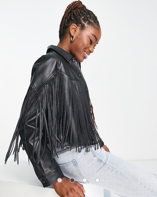 Miss Selfridge hapsullinen keinonahkatakki, musta