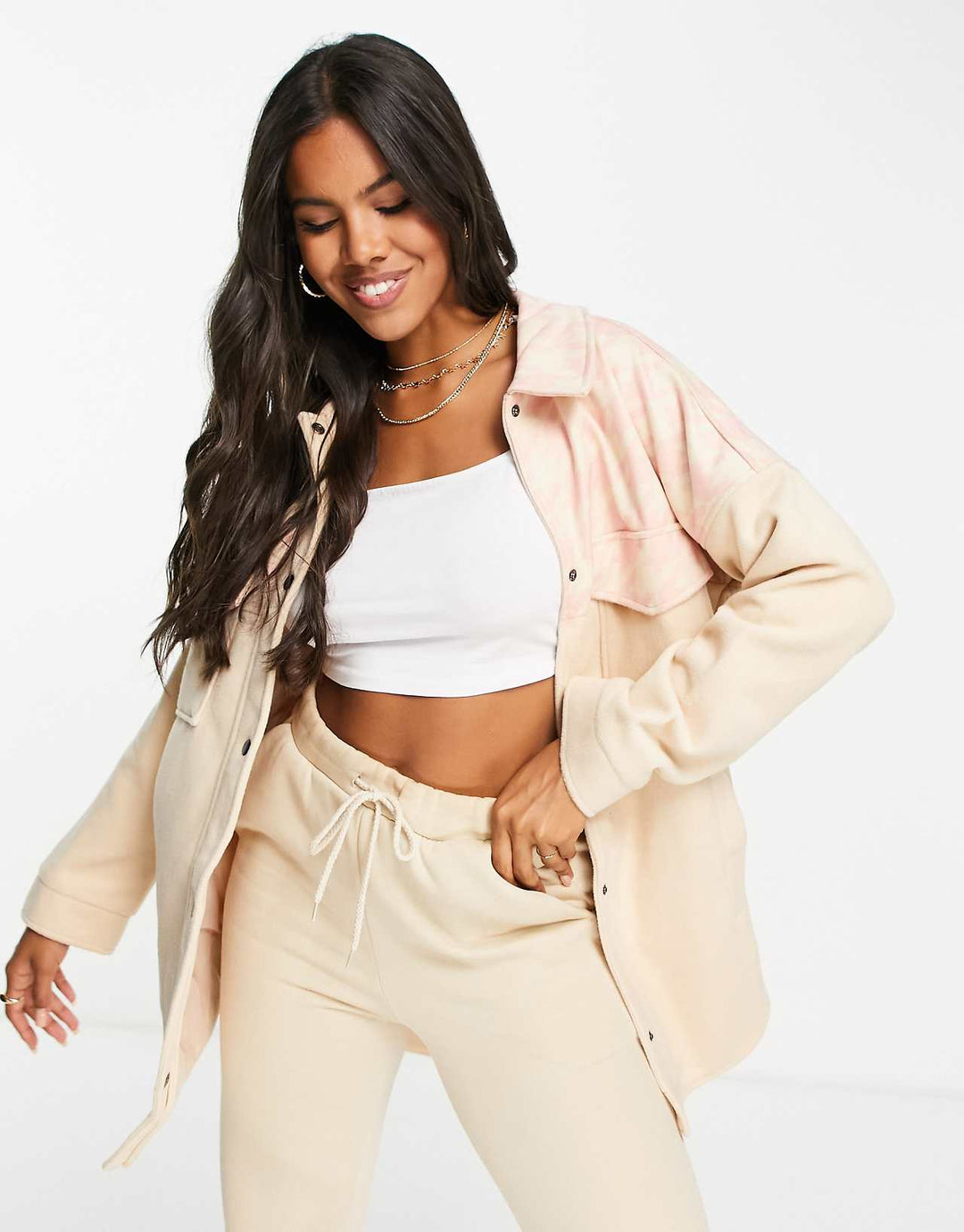 missguided-ruutukuvioinen shacket, väri: kivi