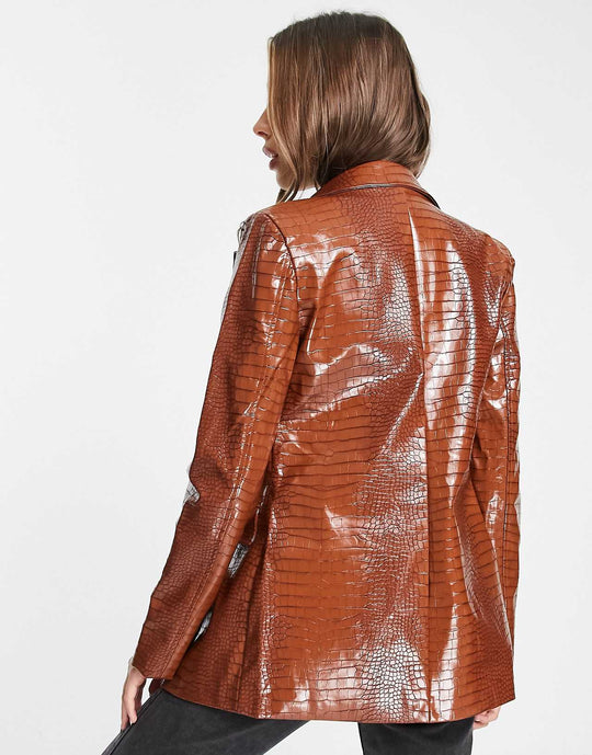 Glamorous Relaxed Blazer in Brown Faux Croc Co-ord