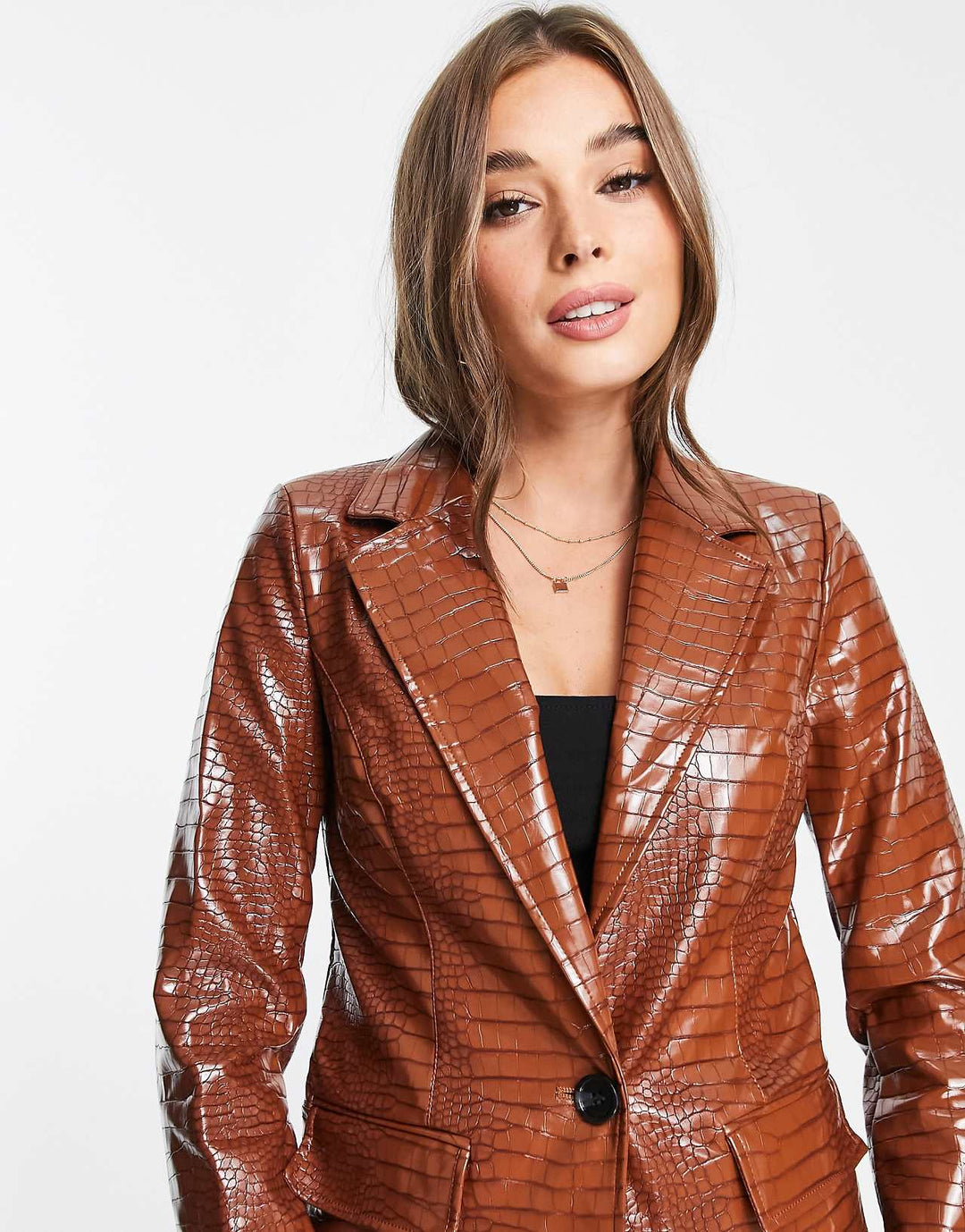 Glamorous Relaxed Blazer in Brown Faux Croc Co-ord