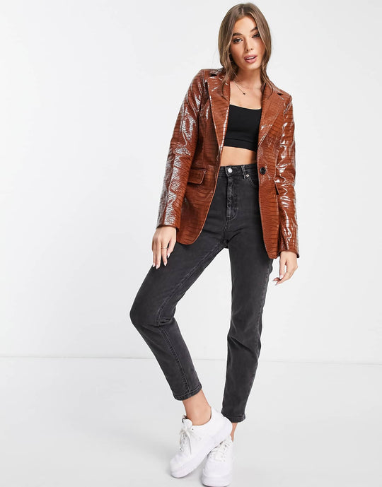 Glamorous Relaxed Blazer in Brown Faux Croc Co-ord