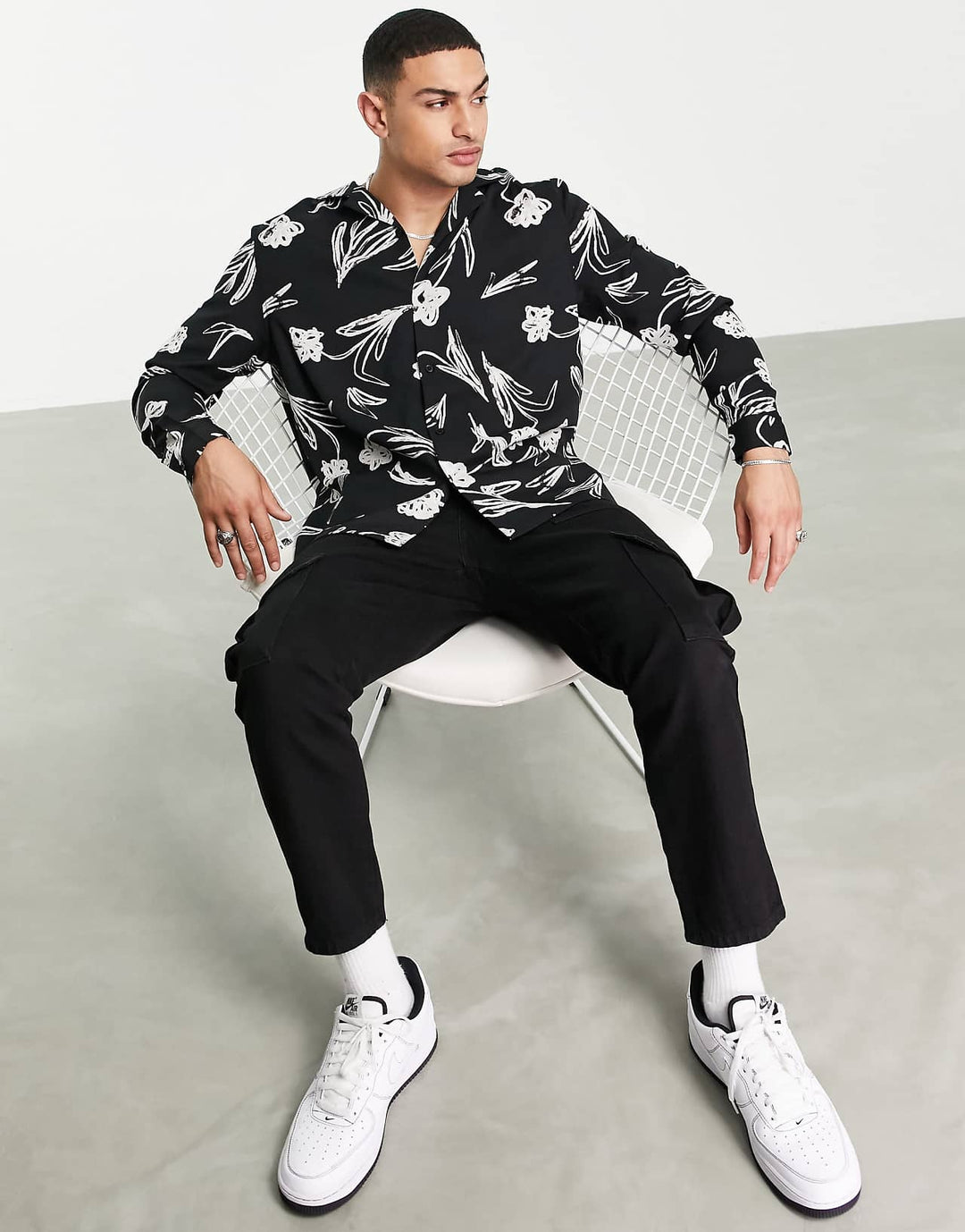 asos-design-relaxed-revere-scribble-floral-print-shirt-in-monochrome