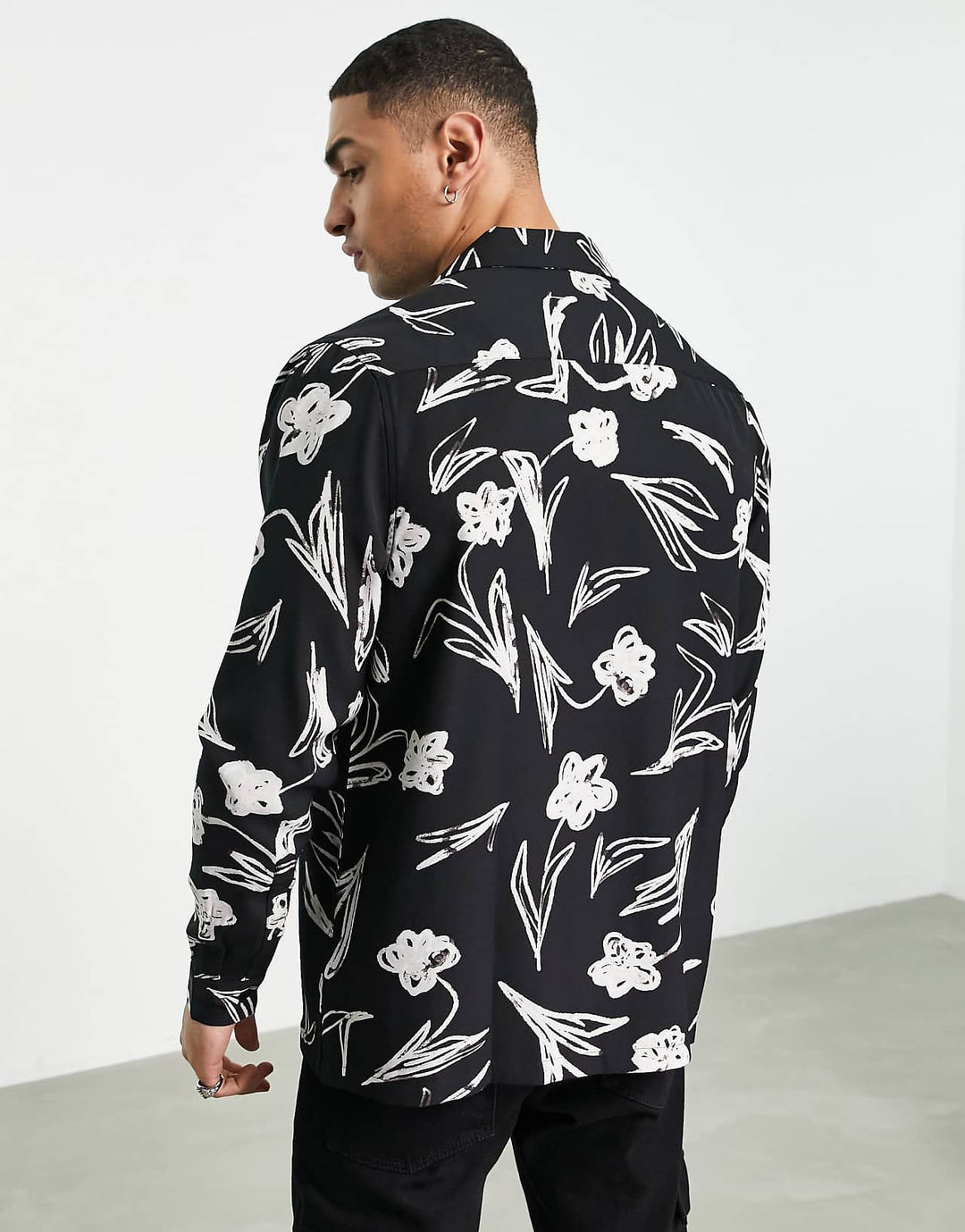 asos-design-relaxed-revere-scribble-floral-print-shirt-in-monochrome