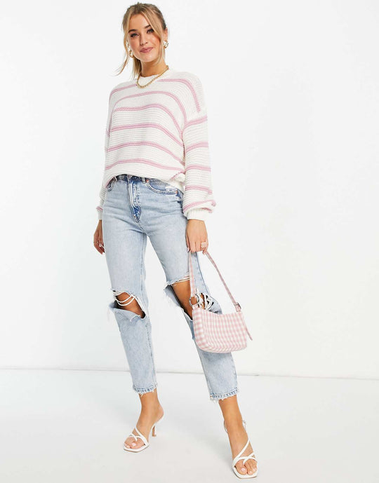 In The Style x Billie Faiers Stripe Jumper in Pink Multi
