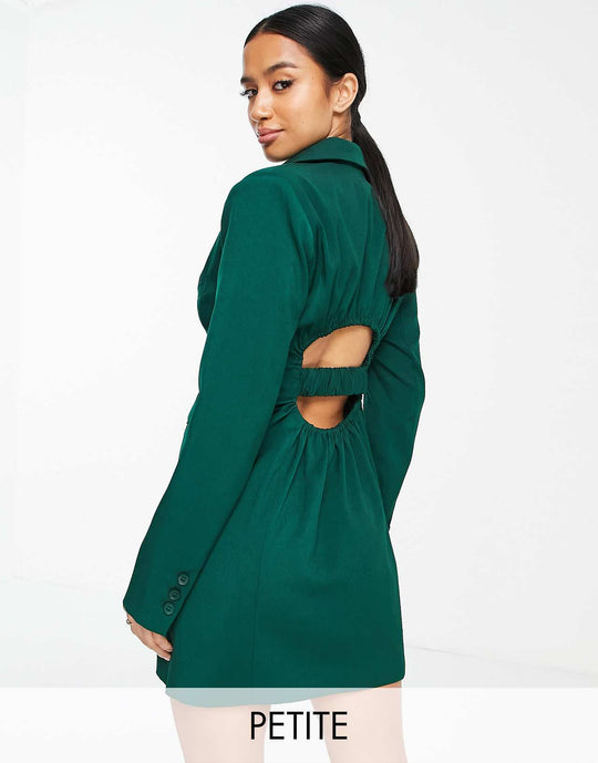 4th Reckless Petite Ruched Back Blazer Dress in Green