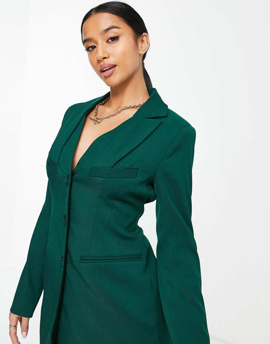 4th Reckless Petite Ruched Back Blazer Dress in Green