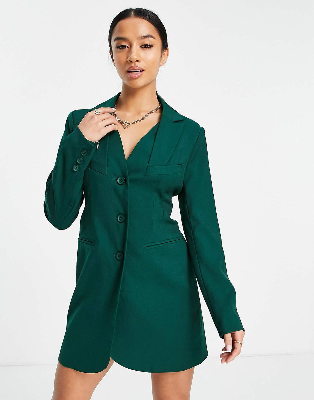 4th Reckless Petite Ruched Back Blazer Dress in Green
