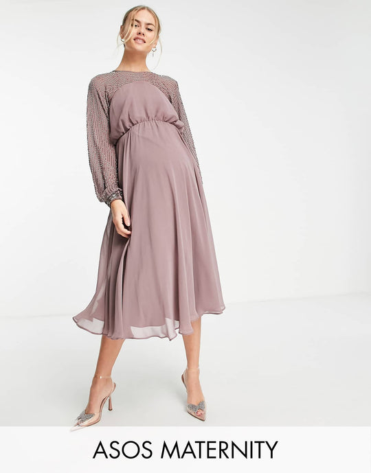 asos-design-maternity-midi-dress-with-linear-yoke-embellishment-in-mauve