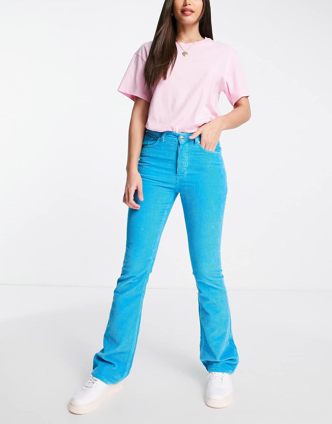 asos-design-low-rise-rigid-flared-jeans-in-blue-cord