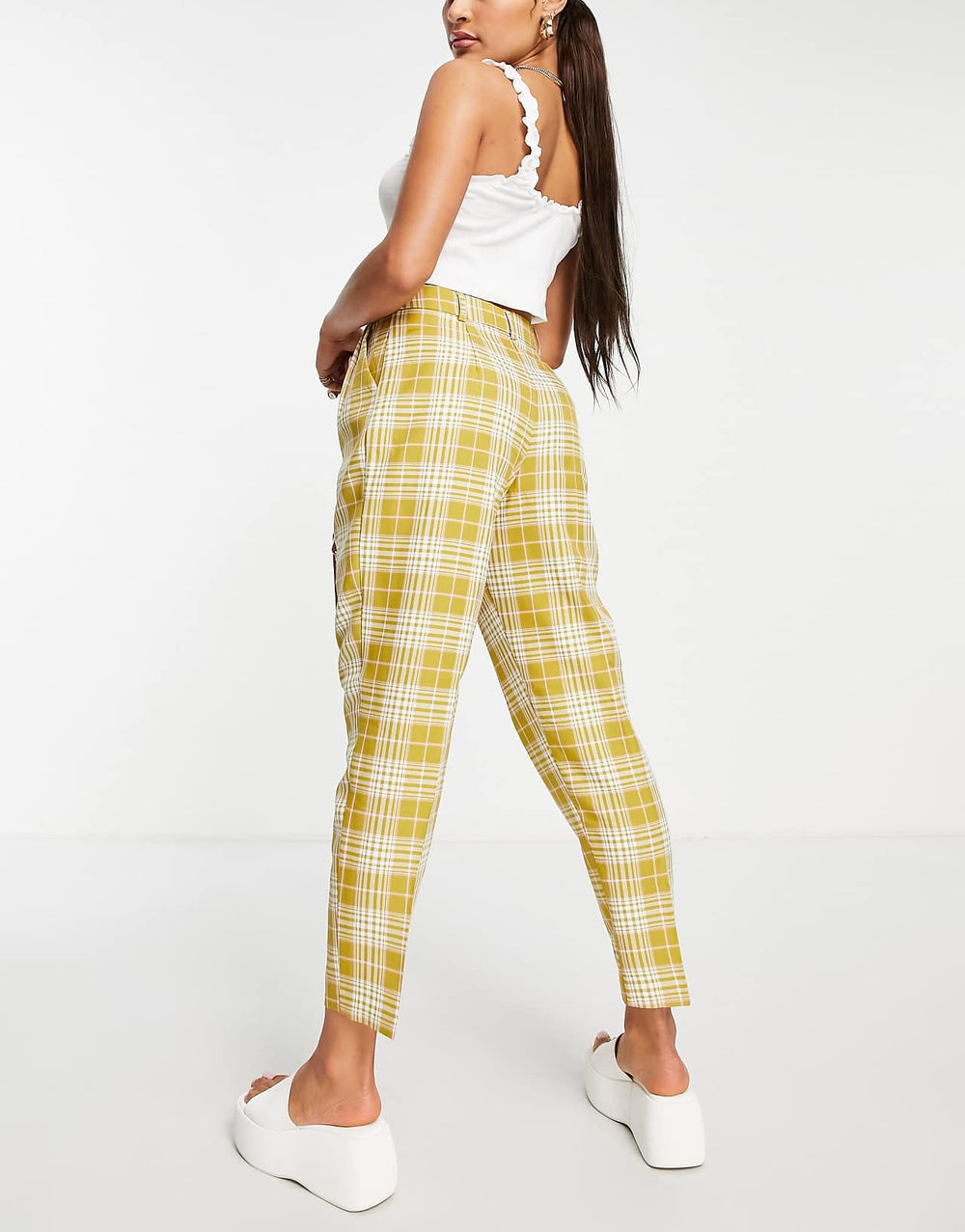 asos-design-hourglass-smart-tapered-trousers-in-lime-check
