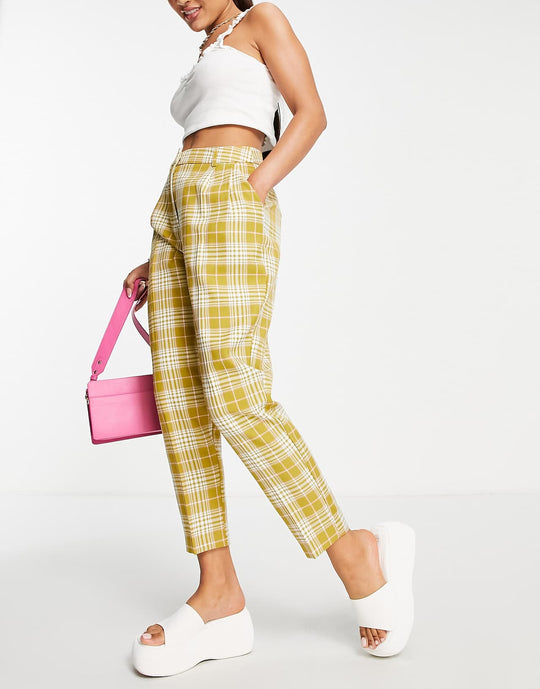 asos-design-hourglass-smart-tapered-trousers-in-lime-check