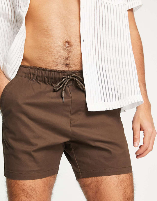 asos-design-skinny-chino-shorts-with-elasticated-waist-in-dark-brown