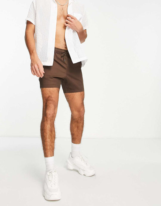 asos-design-skinny-chino-shorts-with-elasticated-waist-in-dark-brown
