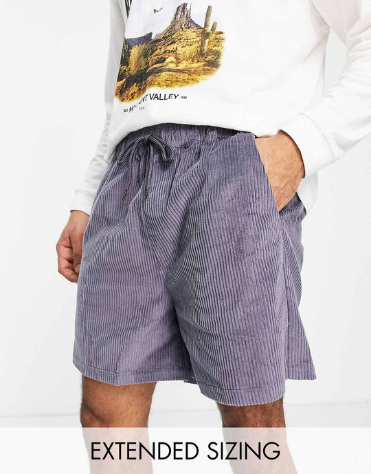 ASOS Design Wide Fit Shorts in Blue Cord