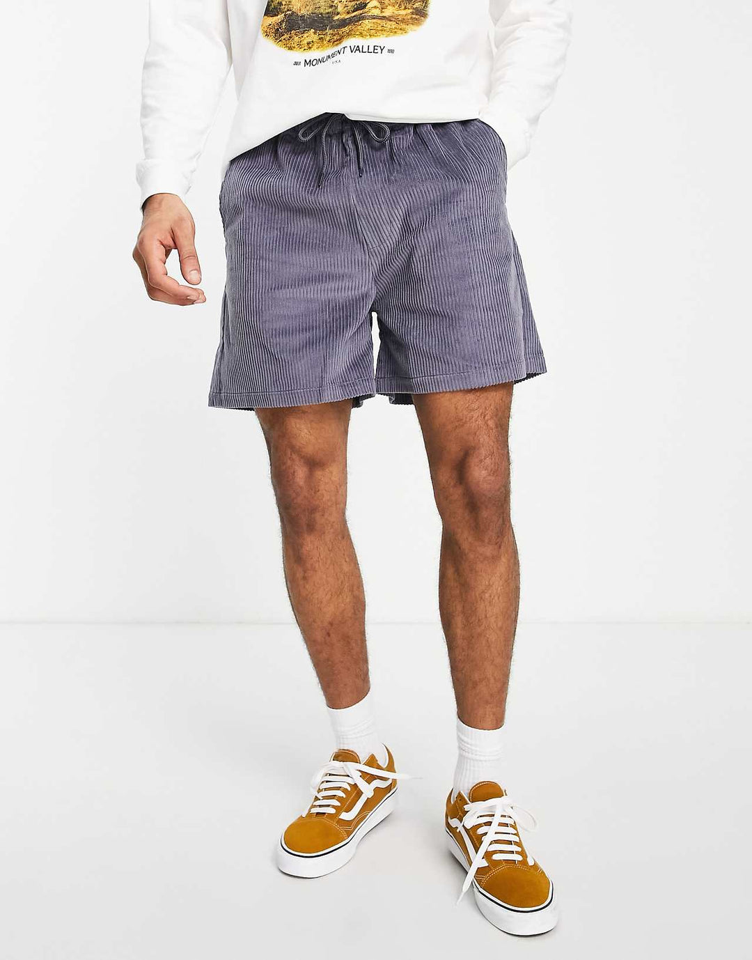 ASOS Design Wide Fit Shorts in Blue Cord