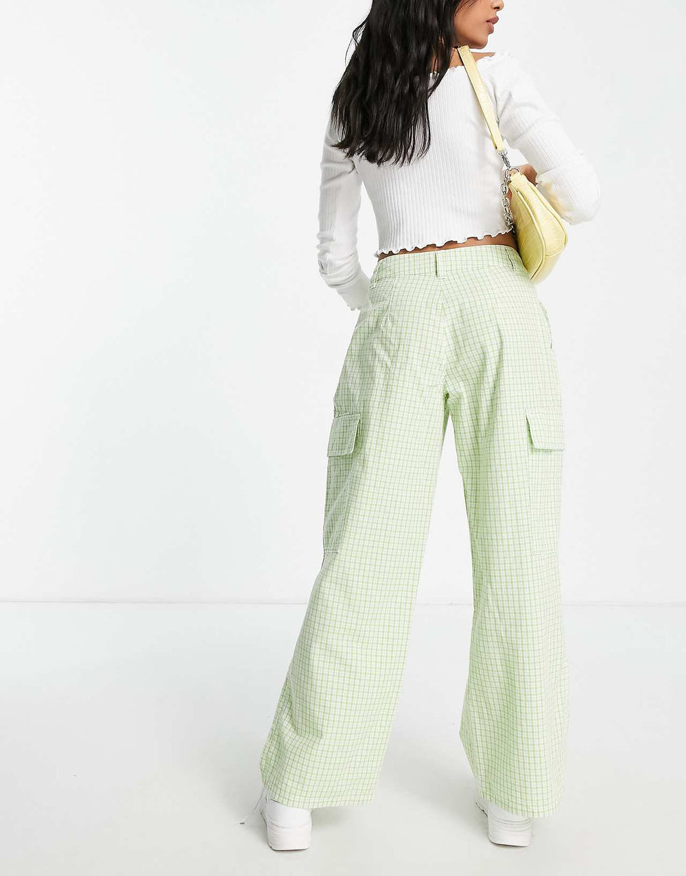 asos-design-petite-oversized-cargo-trousers-in-bright-green-check