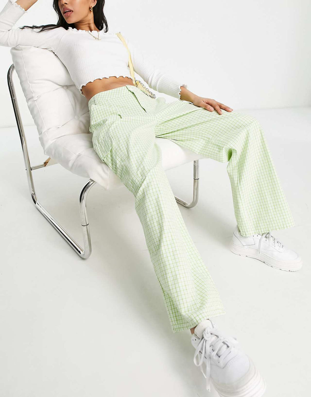 asos-design-petite-oversized-cargo-trousers-in-bright-green-check