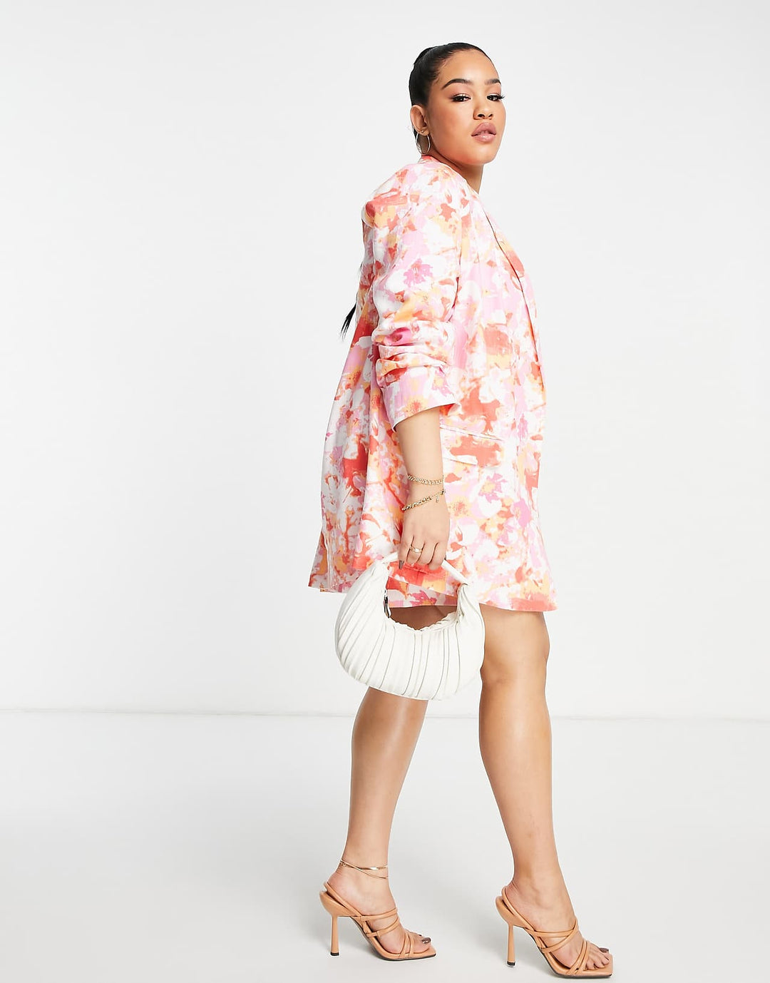 ASOS Design Curve Linen Printed Dad Suit Blazer in Abstract Floral