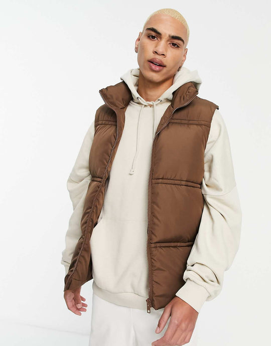 ASOS Design Puffer Gilet in Brown