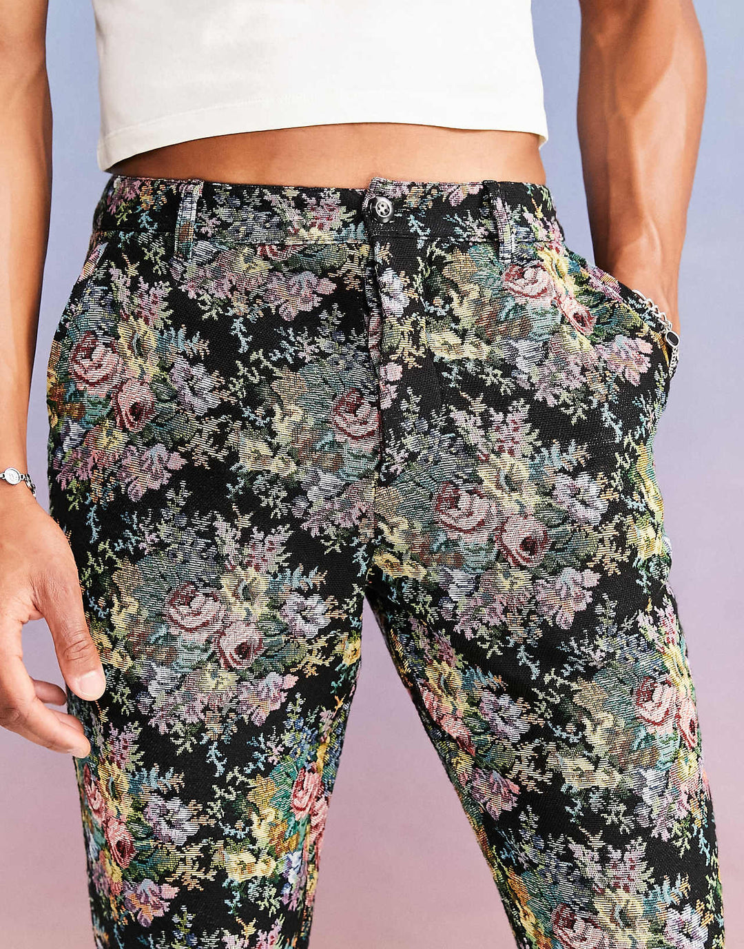 ASOS Design Tapered Trousers in Tapestry Design