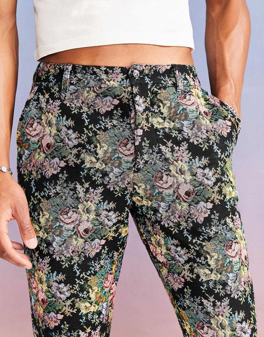 ASOS Design Tapered Trousers in Tapestry Design
