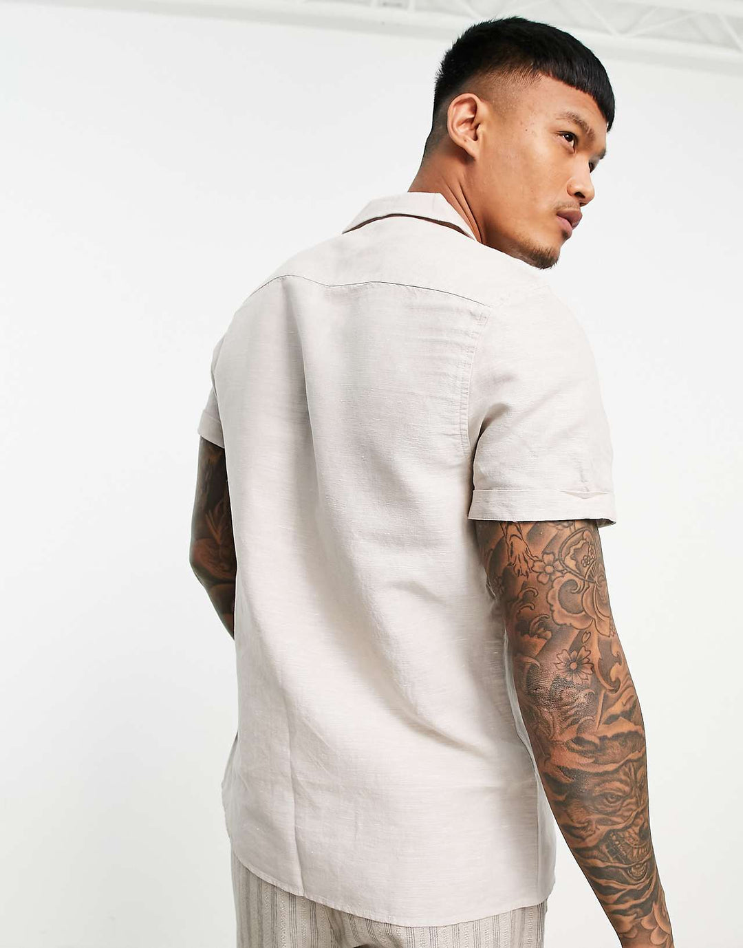 asos-design-regular-linen-shirt-with-low-deep-revere-in-stone
