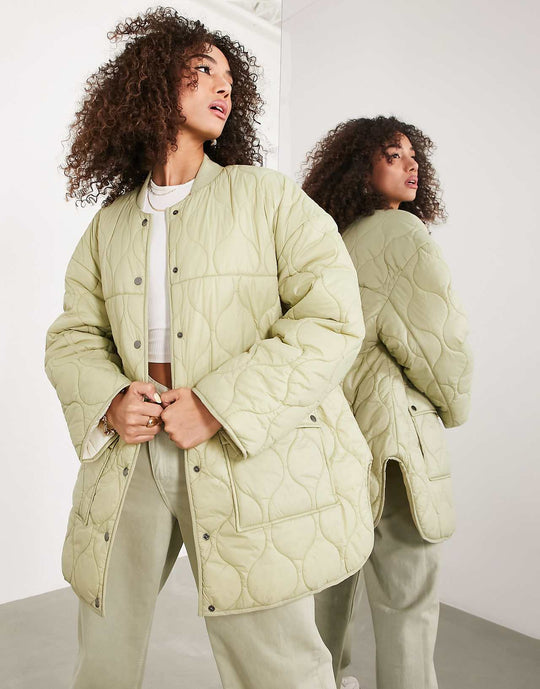 asos edition quilted reversible jacket in khaki and stone