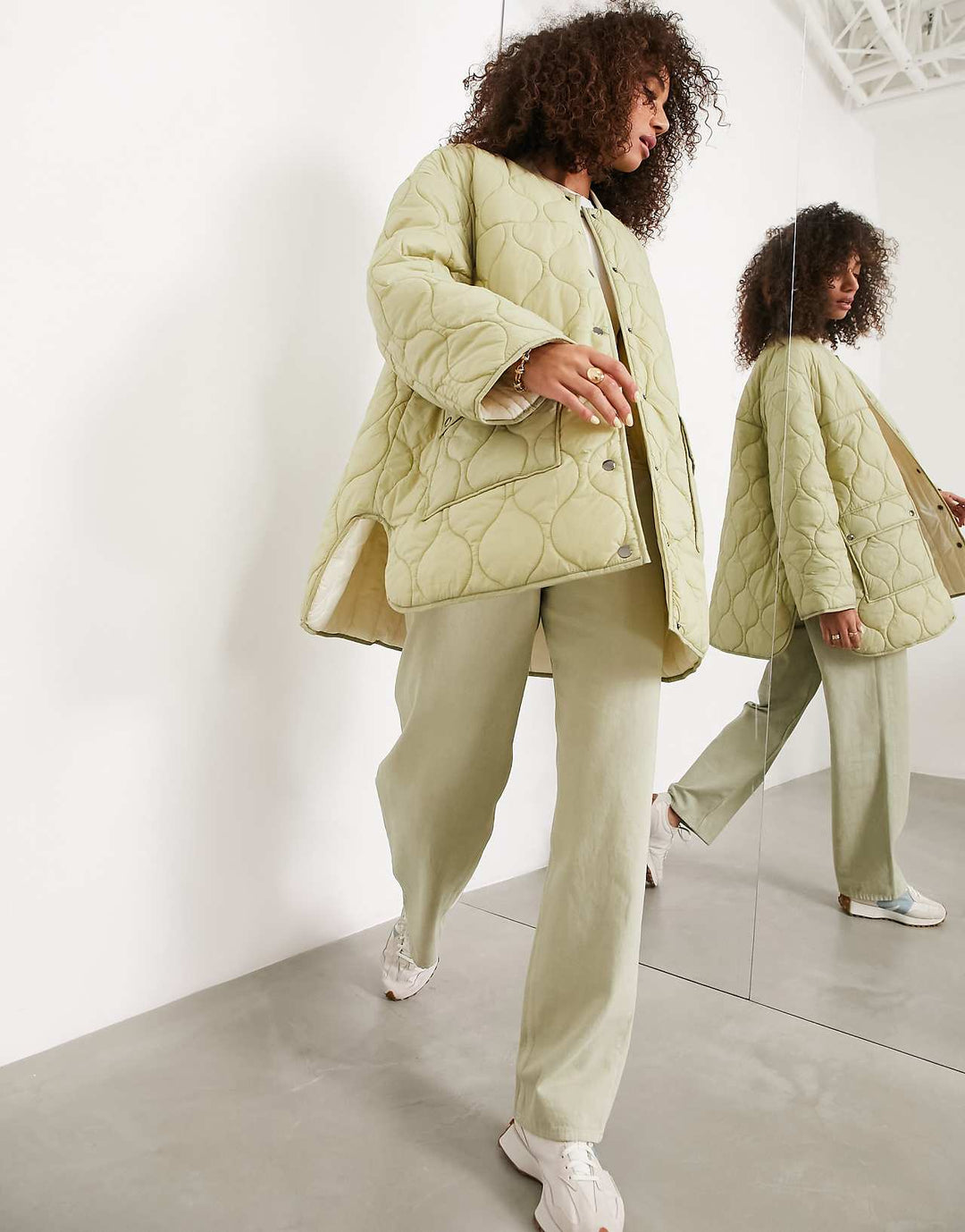 asos edition quilted reversible jacket in khaki and stone
