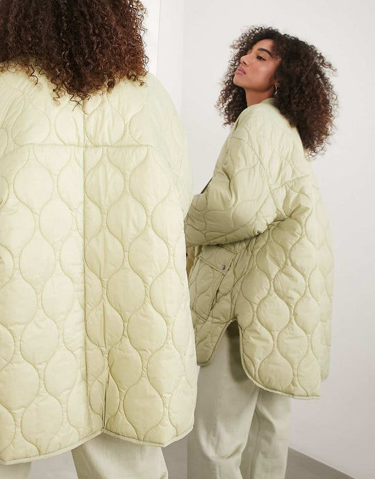 asos edition quilted reversible jacket in khaki and stone