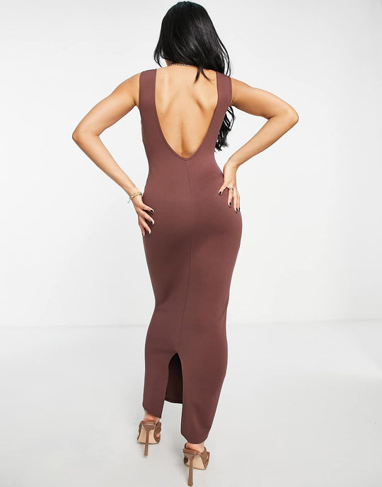 asos design cupped seamed pencil dress in chocolate