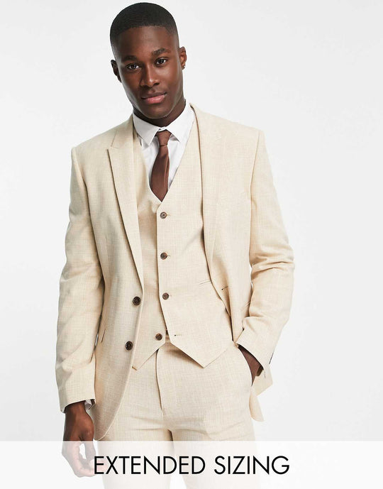 asos design wedding super skinny suit jacket in stone crosshatch