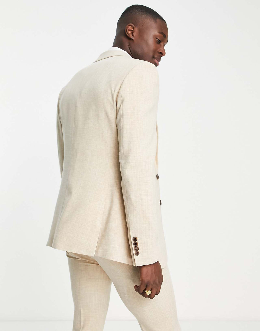 asos design wedding super skinny suit jacket in stone crosshatch