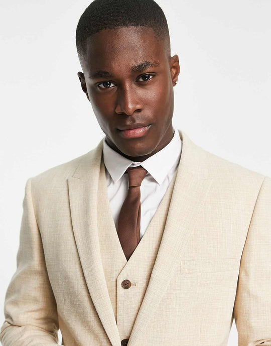 asos design wedding super skinny suit jacket in stone crosshatch