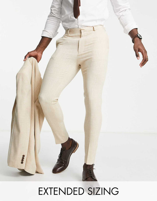 ASOS Design Wedding Super Skinny Suit Trousers in Stone Crosshatch