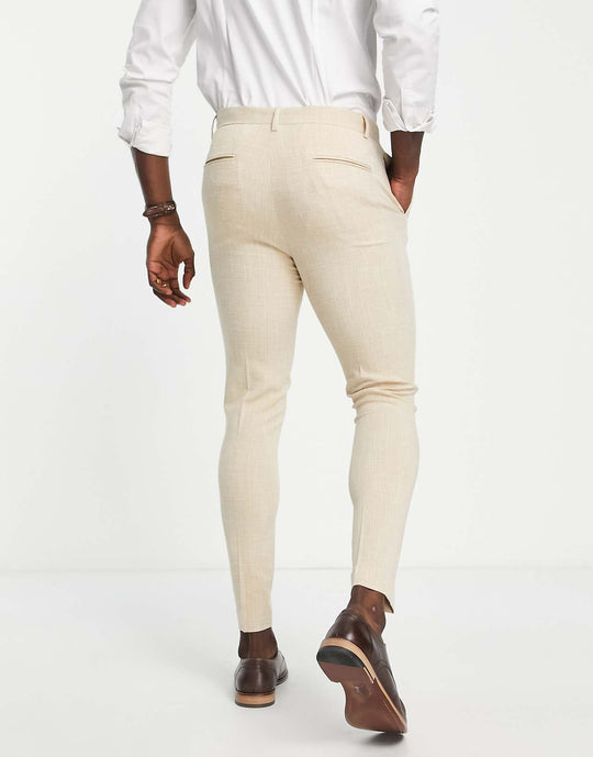 ASOS Design Wedding Super Skinny Suit Trousers in Stone Crosshatch