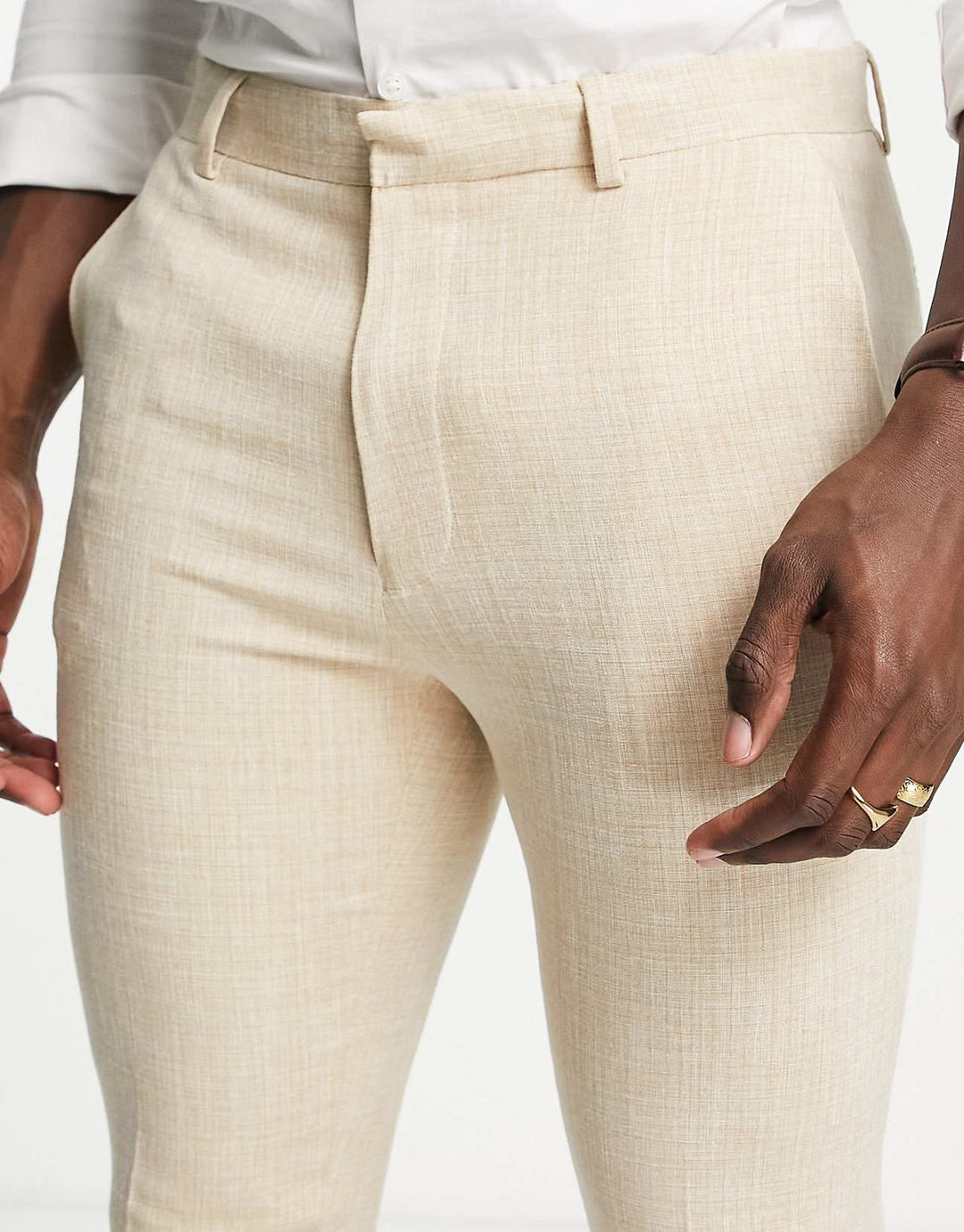 ASOS Design Wedding Super Skinny Suit Trousers in Stone Crosshatch