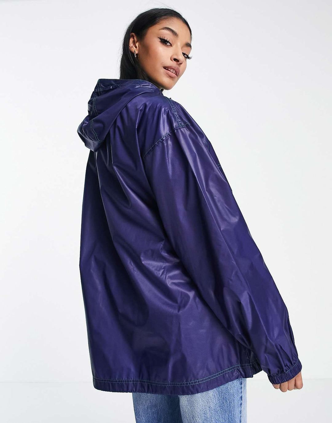 asos design tall overhead festival rain jacket in navy