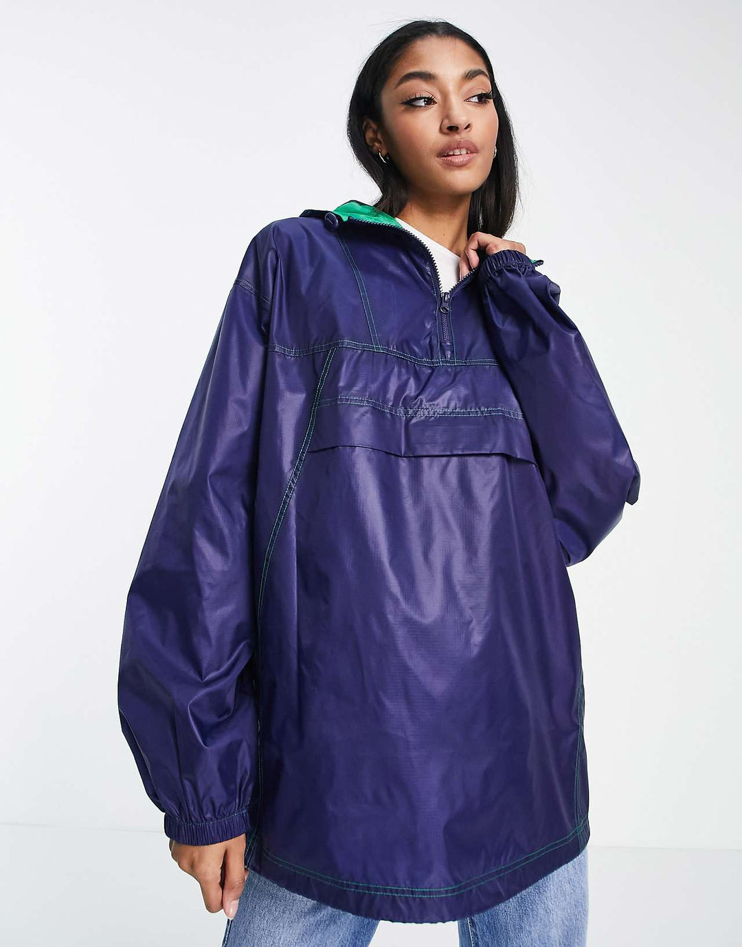 asos design tall overhead festival rain jacket in navy