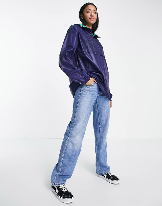 asos design tall overhead festival rain jacket in navy
