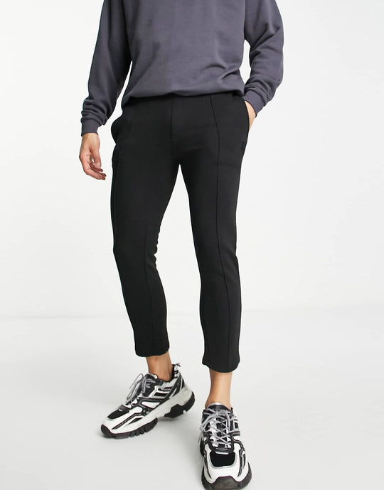 soulstar tapered pin tuck joggers in black